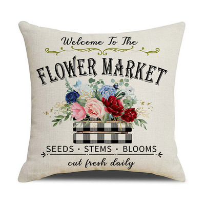 Tavaszi virágok vászon párnahuzat lakberendezési kerékpár teherautó nyomat párnahuzat nappali kanapé dekorációk párnahuzat 45x45 cm