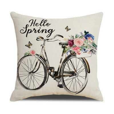 Tavaszi virágok vászon párnahuzat lakberendezési kerékpár teherautó nyomat párnahuzat nappali kanapé dekorációk párnahuzat 45x45 cm