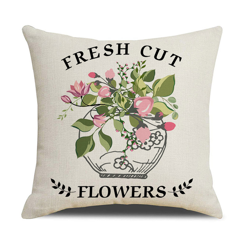 Tavaszi virágok vászon párnahuzat lakberendezési kerékpár teherautó nyomat párnahuzat nappali kanapé dekorációk párnahuzat 45x45 cm