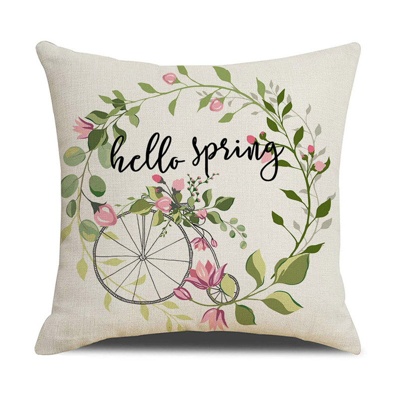 Tavaszi virágok vászon párnahuzat lakberendezési kerékpár teherautó nyomat párnahuzat nappali kanapé dekorációk párnahuzat 45x45 cm