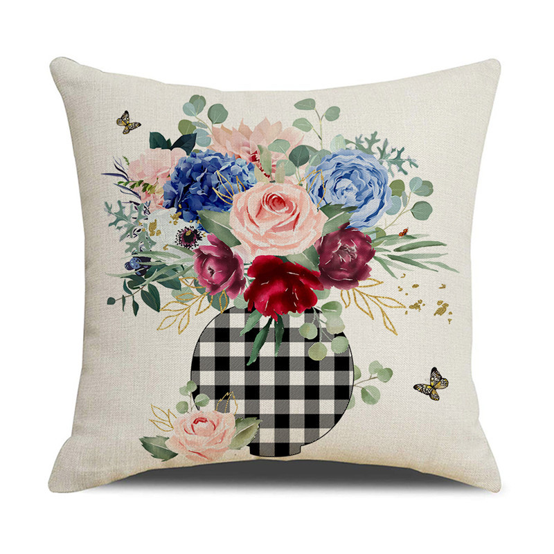 Tavaszi virágok vászon párnahuzat lakberendezési kerékpár teherautó nyomat párnahuzat nappali kanapé dekorációk párnahuzat 45x45 cm
