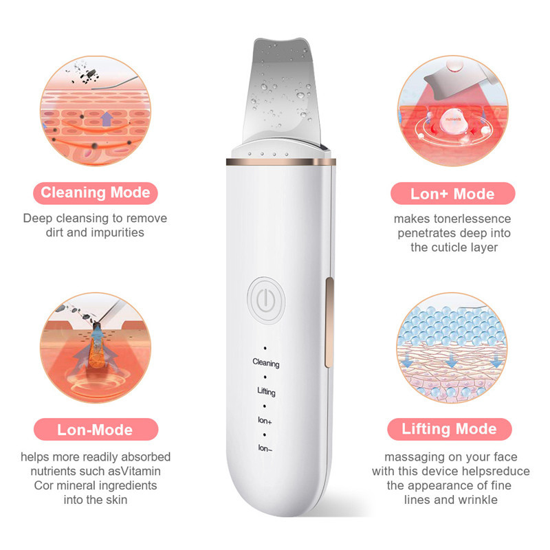 Υψηλής συχνότητας Ultrasonic Skin Scrubber Deep Cleansing Beauty Devices Εργαλείο αφαίρεσης μαύρων στιγμάτων προσώπου Φτυάρι καθαρισμού προσώπου