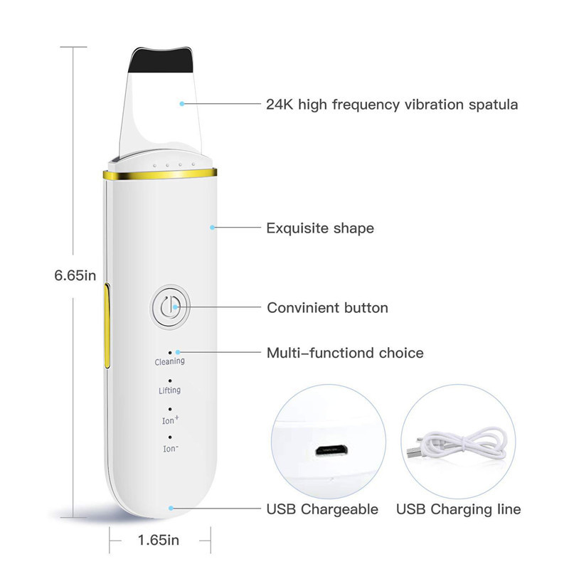 Υψηλής συχνότητας Ultrasonic Skin Scrubber Deep Cleansing Beauty Devices Εργαλείο αφαίρεσης μαύρων στιγμάτων προσώπου Φτυάρι καθαρισμού προσώπου