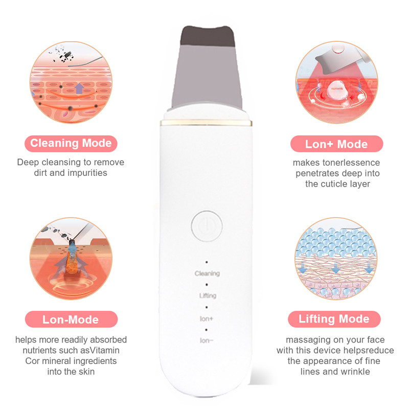Ultrahangos bőrradír mély arctisztító gép mitesszer eltávolító peeling lapát vibráció pórustiszta arc lifting
