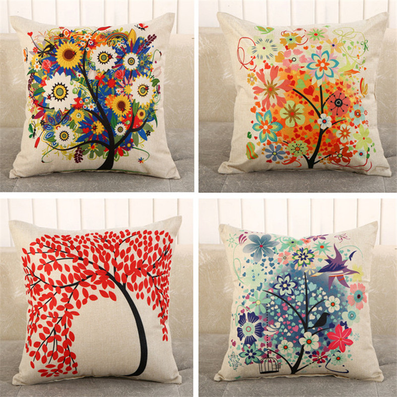 Nordic Tree Flower Print Lanena Jastučnica Jastuk Navlaka za Kućni Kauč Ukrasni Jastuk Navlaka za Jastuk 45x45cm