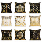 Husă de pernă cu imprimeu cu frunze de aur Față de pernă decorativă pentru casă Ștampilată Husă de perne în stil retro european auriu Husă de pernă