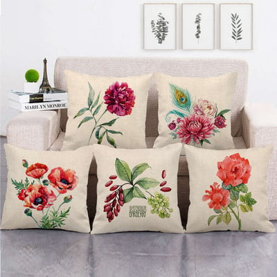 Home Style Μαξιλαροθήκη Art Flower Len Μαξιλαροθήκη Καναπές Rose Flower Διακόσμηση Μαξιλαροθήκη λουλουδιών Κάλυμμα μαξιλαροθήκης ευρωπαϊκή 45*45cm