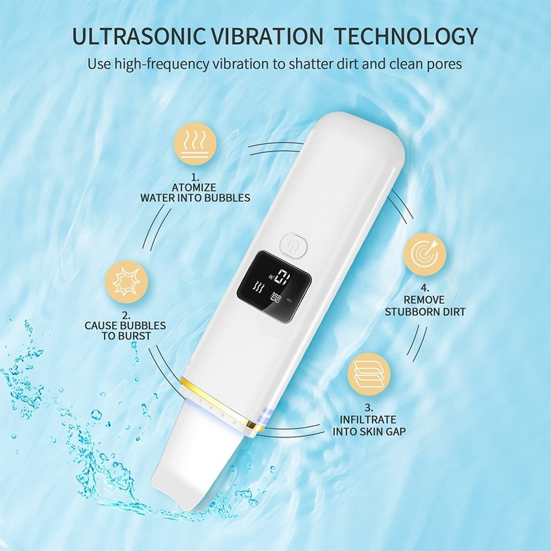 Ultrahangos bőrradír mélypórustisztító készülék peeling lapát Arcradír Ultrahangos ionos bőrtisztító mitesszer