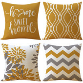 Față de pernă din in, galben, alb, geometric, husă de pernă pentru canapea, gri pentru decorarea casei, husă de pernă poate fi personalizată pentru tine 45x45cm