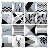 Husă de pernă cu geometrie gri albastră Față de pernă geometrică neagră albastră Față de pernă din in de înaltă calitate Husă de pernă în stil nordic gri