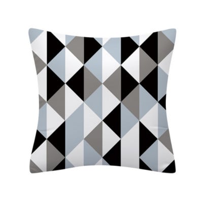 Husă de pernă cu geometrie gri albastră Față de pernă geometrică neagră albastră Față de pernă din in de înaltă calitate Husă de pernă în stil nordic gri