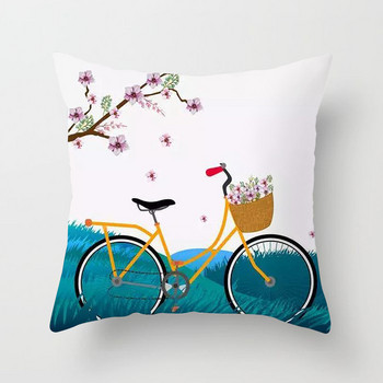 Пролетен домашен декор Калъфка за възглавница 45X45 см, хол, спалня, декоративни полиестерни калъфки за възглавници, цветя, велосипед, щампована калъфка за възглавница