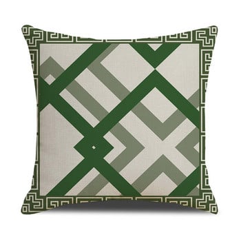45x45cm Λευκό Μαξιλάρι Μαξιλάρι καναπέ από λινό πολυτελές πράσινο σκούρο πράσινο γεωμετρικό σχέδιο Μαξιλάρι κομοδίνου Κάλυμμα μαξιλαριού