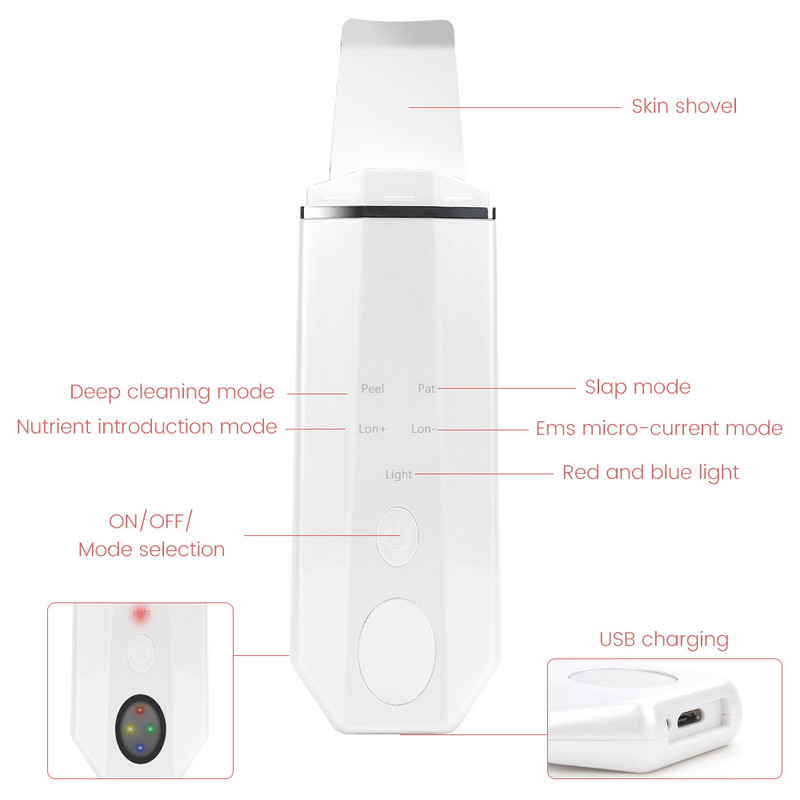 Καθαριστικό προσώπου Peeling Shovel Ion Ultrasonic Skin Scrubber Remover για μαύρα στίγματα Facial Lifting Vibration Massager Περιποίηση δέρματος