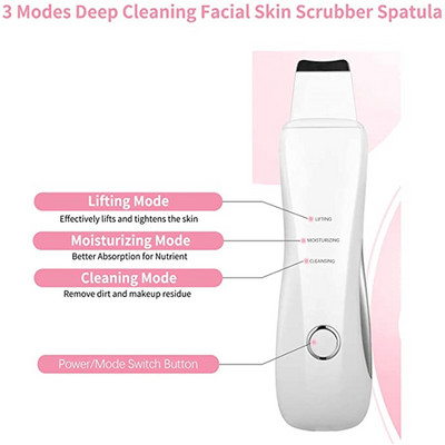 Skin Scrubber Face Spatula Remover για μαύρα στίγματα χαμηλού θορύβου 3 Λειτουργίες Επαναφορτιζόμενο USB Face Cleaner Lifting εργαλείο για βαθύ καθαρισμό