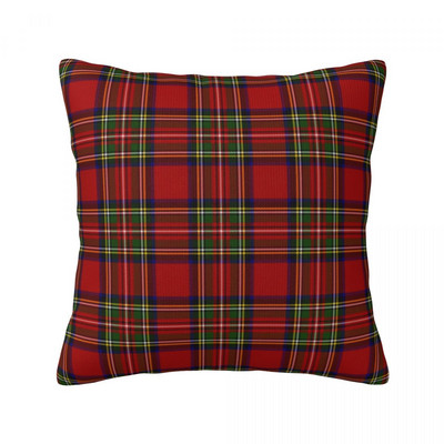 Față de pernă în carouri din tartan clasic Royal Stewart model scoțian Față de pernă pătrată din poliester Husă cu fermoar