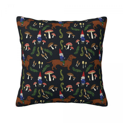 Cute Dog Dachshund Μαξιλαροθήκη Μανιτάρι Forest Print Spring Τετράγωνη Μαξιλαροθήκη Κάλυμμα με φερμουάρ υπνοδωματίου από πολυεστέρα