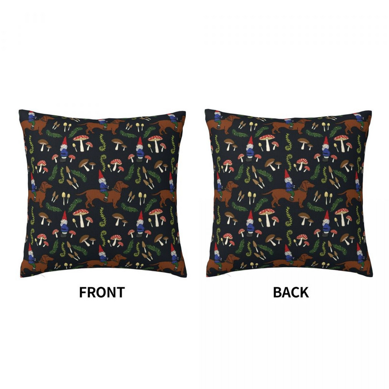 Cute Dog Dachshund Μαξιλαροθήκη Μανιτάρι Forest Print Spring Τετράγωνη Μαξιλαροθήκη Κάλυμμα με φερμουάρ υπνοδωματίου από πολυεστέρα