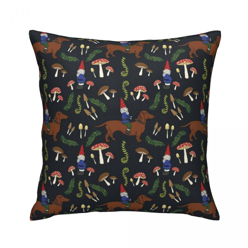 Cute Dog Dachshund Μαξιλαροθήκη Μανιτάρι Forest Print Spring Τετράγωνη Μαξιλαροθήκη Κάλυμμα με φερμουάρ υπνοδωματίου από πολυεστέρα