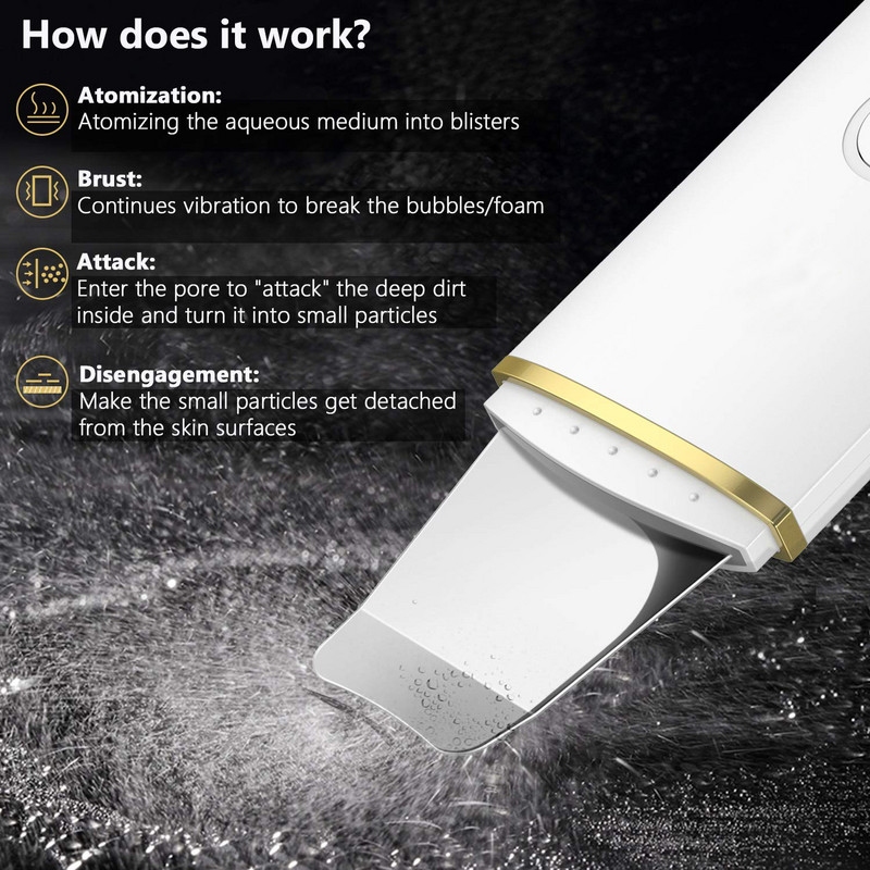 Ultrazvučni piling kože Vibraciona lopatica za lice Lopatica za uklanjanje mitesera Očisti kavitacijski piling Očisti masažer za podizanje lica