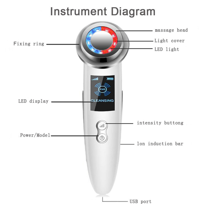 Masažer za lice LED svjetlosna terapija Sonična vibracija Uklanjanje bora Učvršćivanje kože Vrući Hladni Tretman Njega kože Instrument za uljepšavanje