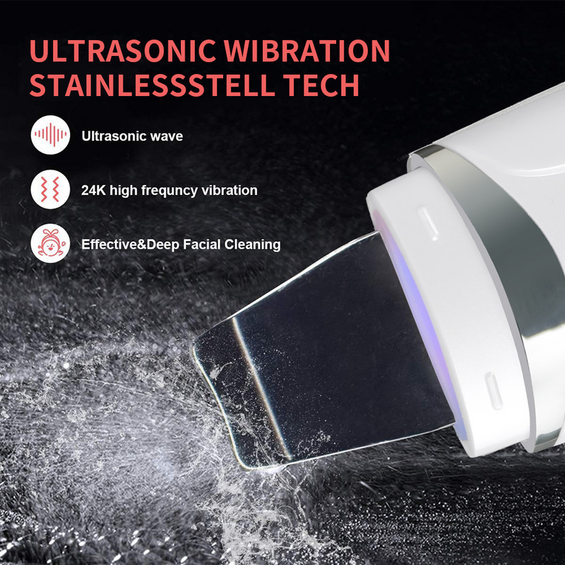 Ultrazvučni piling kože Crveno plavo LED svjetlo Piling za pomlađivanje kože Čišćenje pora lica Masažer za podizanje lica Uređaj za uljepšavanje