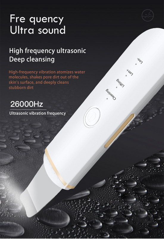 Ultrahangos bőrradír vibrációs arc spatula mitesszer eltávolító arcradír lapát Tiszta kavitációs peeling arc lifting
