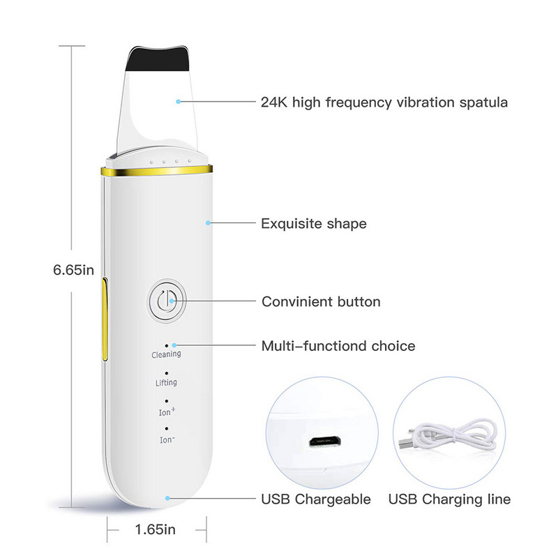 Ultrahangos bőrradír vibrációs arc spatula mitesszer eltávolító arcradír lapát Tiszta kavitációs peeling arc lifting
