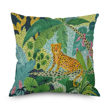 Цветна джунгла Тигър калъфка за възглавница Калъфки за възглавница Леопард Зелени листа Дъждовна гора Модел Декор за всекидневна