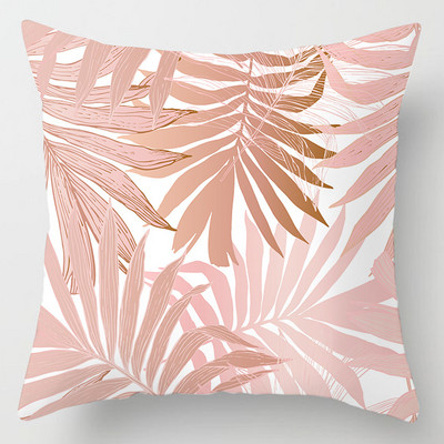 Seria geometrică de plante cu pene roz Husă de pernă din poliester Pernă de canapea Husă de perne decorative pentru casă
