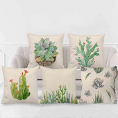 Husă de pernă pictată cu suculente Decor Husă de pernă cu cactus din desene animate pentru canapea auto Față de pernă Husă de pernă din in pentru camera de zi