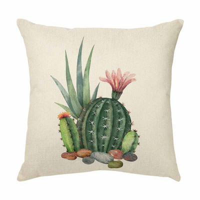 Husă de pernă pictată cu suculente Decor Husă de pernă cu cactus din desene animate pentru canapea auto Față de pernă Husă de pernă din in pentru camera de zi