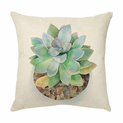 Husă de pernă pictată cu suculente Decor Husă de pernă cu cactus din desene animate pentru canapea auto Față de pernă Husă de pernă din in pentru camera de zi