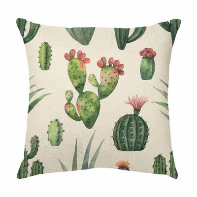 Husă de pernă pictată cu suculente Decor Husă de pernă cu cactus din desene animate pentru canapea auto Față de pernă Husă de pernă din in pentru camera de zi
