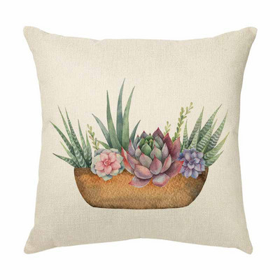 Husă de pernă pictată cu suculente Decor Husă de pernă cu cactus din desene animate pentru canapea auto Față de pernă Husă de pernă din in pentru camera de zi
