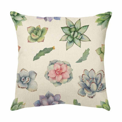 Husă de pernă pictată cu suculente Decor Husă de pernă cu cactus din desene animate pentru canapea auto Față de pernă Husă de pernă din in pentru camera de zi
