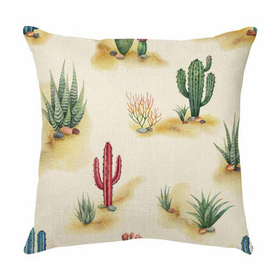 Husă de pernă pictată cu suculente Decor Husă de pernă cu cactus din desene animate pentru canapea auto Față de pernă Husă de pernă din in pentru camera de zi