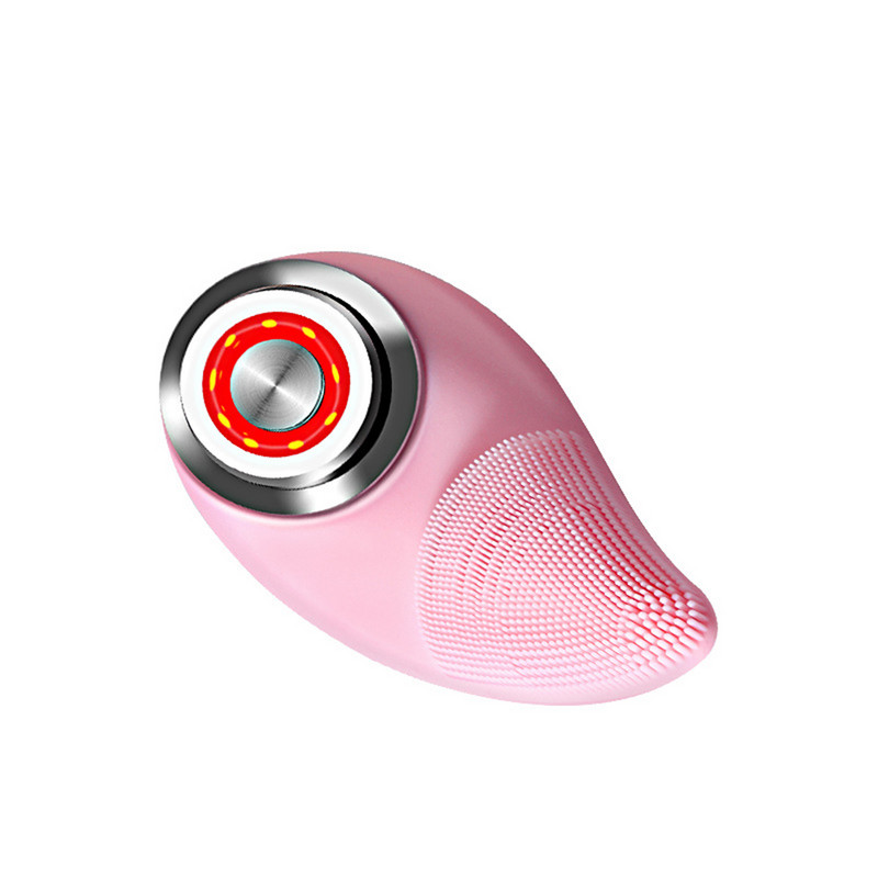 Ultragarsinis vibracinis silikoninis veido valymo šepetėlis raudonos šviesos terapinis veido valiklis USB vandeniui atsparus inkštirų valiklis, odos priežiūra