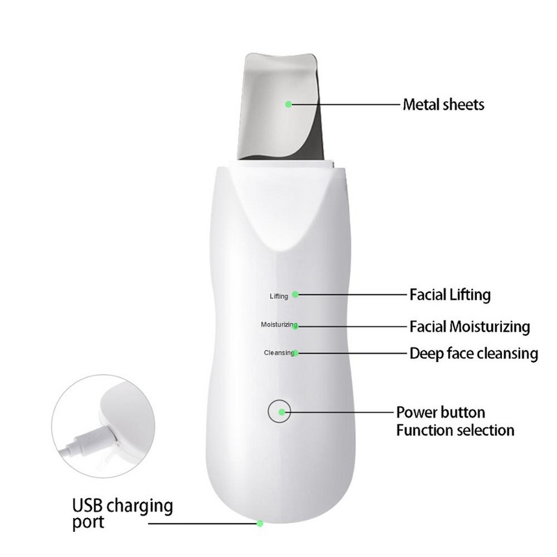 Novi ultrazvučni piling kože Vibrirajuća lopatica za lice Lopata za uklanjanje mitesera Očisti kavitacijski piling Podizanje lica