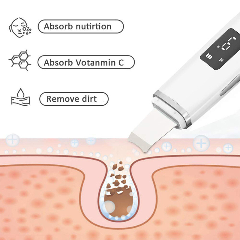 Ultrahangos vibrációs mitesszer eltávolító mélytisztító arcbőrradír pórustisztító lifting gép arcra Led peeling lapát