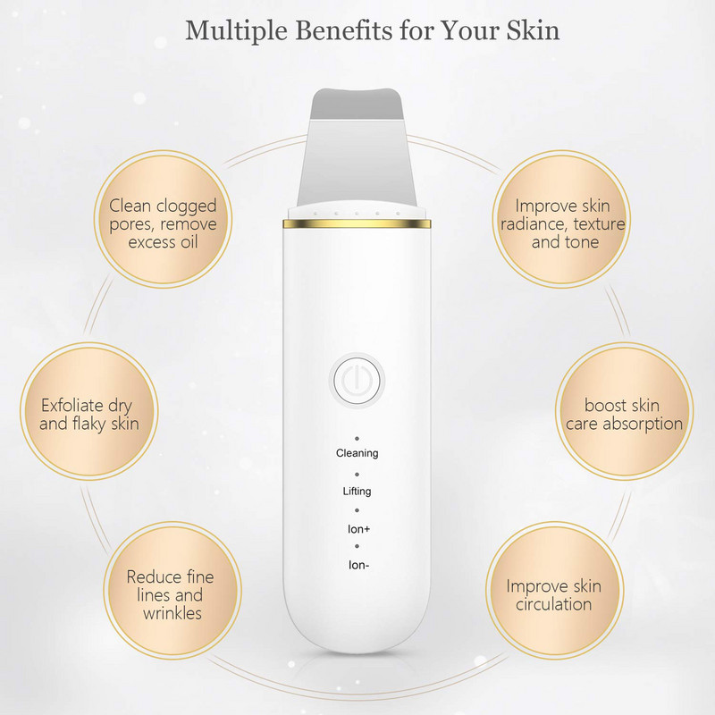 Ultrahangos bőrradír vibrációs arc spatula mitesszer eltávolító arcradír lapát Tiszta kavitációs peeling arc lifting