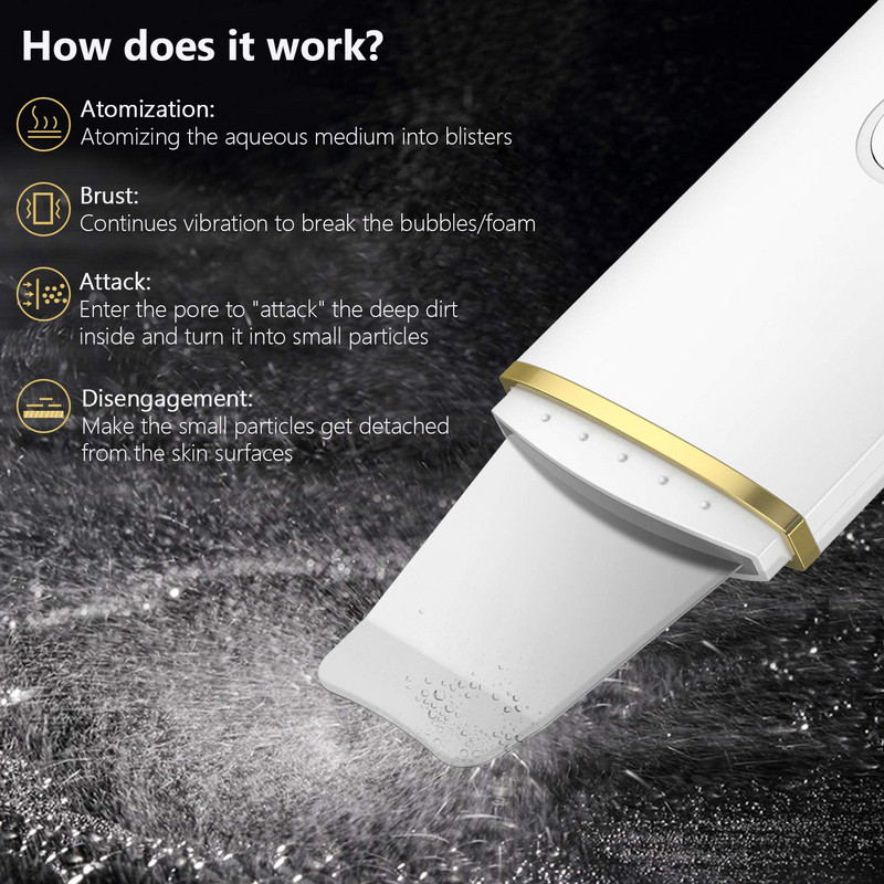 Ultrahangos bőrradír vibrációs arc spatula mitesszer eltávolító arcradír lapát Tiszta kavitációs peeling arc lifting