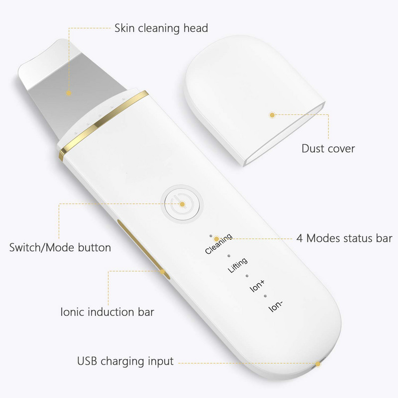 Ultrahangos bőrradír vibrációs arc spatula mitesszer eltávolító arcradír lapát Tiszta kavitációs peeling arc lifting