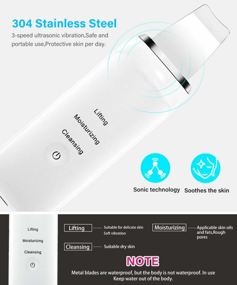 Ultrahangos bőrradír Beauty Tools Arctisztító Mitesszer eltávolító Arcradír Lapát Tiszta Kavitációs Peeling Bőrápolás