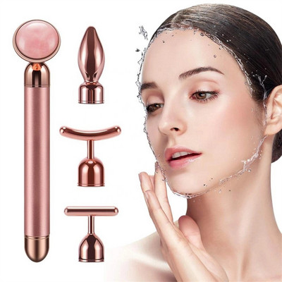 4 в 1 Лифтинг за лице Отслабващ Beauty Bar Масажор Инструменти за лифтинг на лице Вибриращ розов валяк Рол за лице Масажор за очи Нефритен валяк