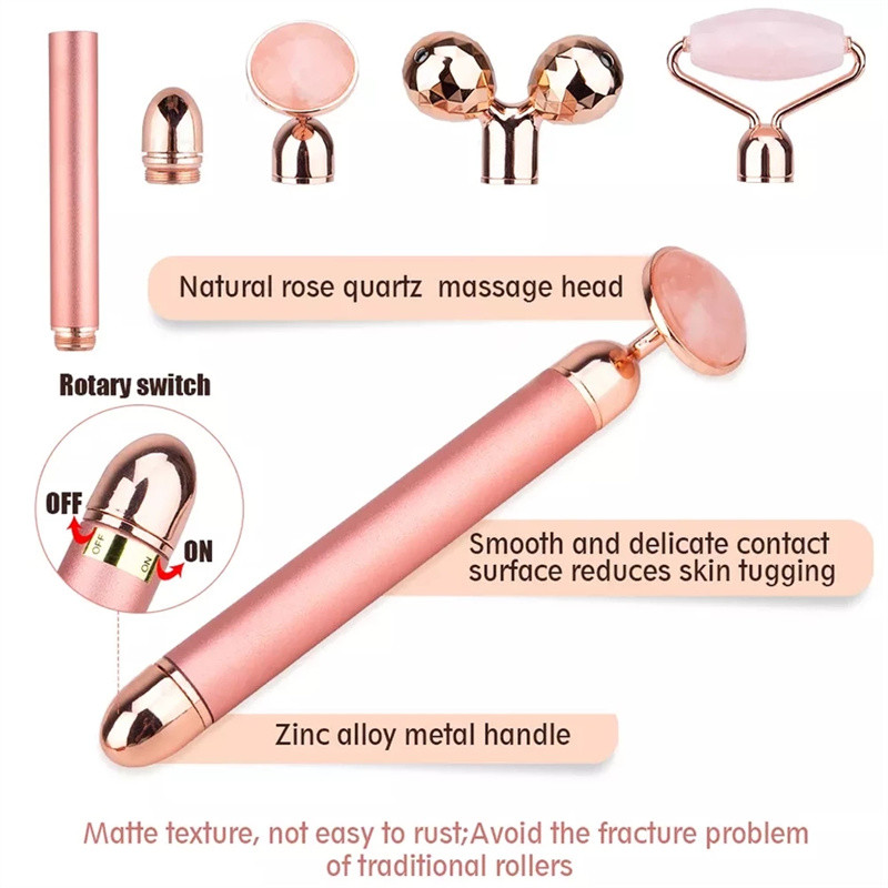 4 az 1-ben Face Lifting Karcsúsító Beauty Bar Masszírozó Arc Lifting Eszközök Vibráló Rose Roller Archenger Szemmasszírozó Jade Roller