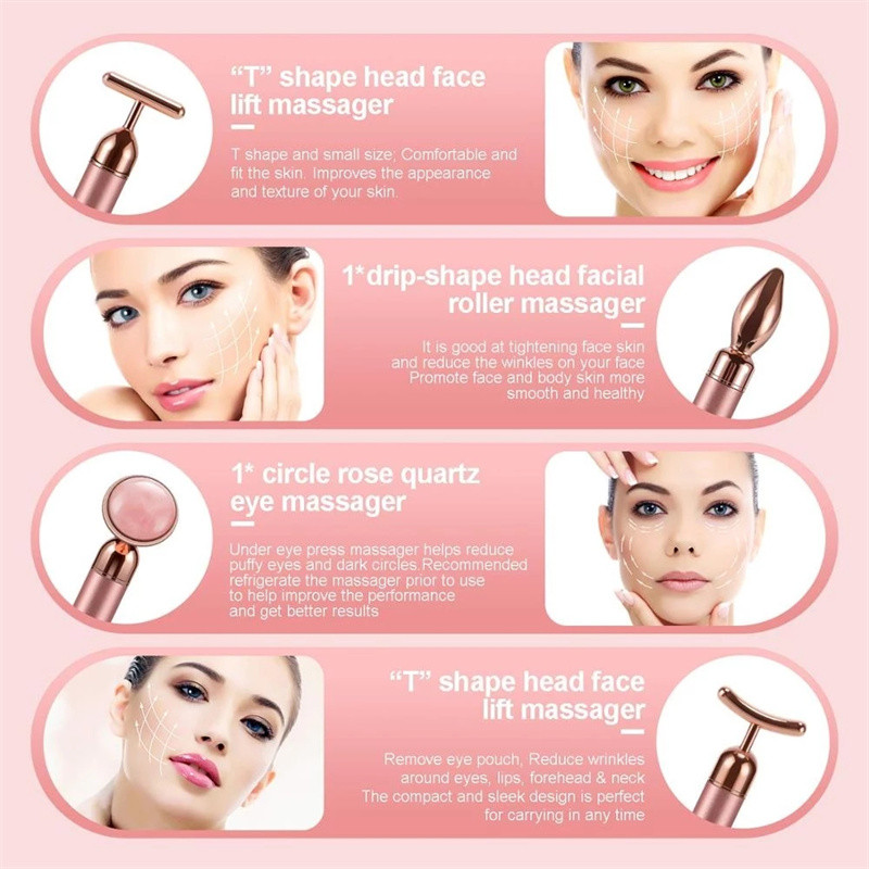 4 az 1-ben Face Lifting Karcsúsító Beauty Bar Masszírozó Arc Lifting Eszközök Vibráló Rose Roller Archenger Szemmasszírozó Jade Roller