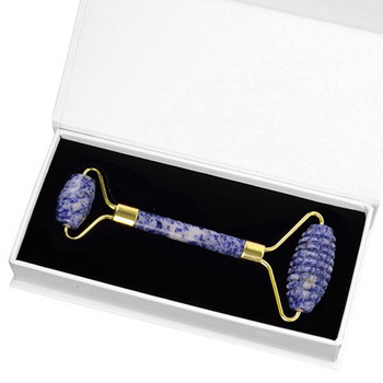 Sodalite Jade Roller Facial Massage Natural Blue Dot Stone Face Lifting Body Slimming Massager Skin Care Tool Gift Box