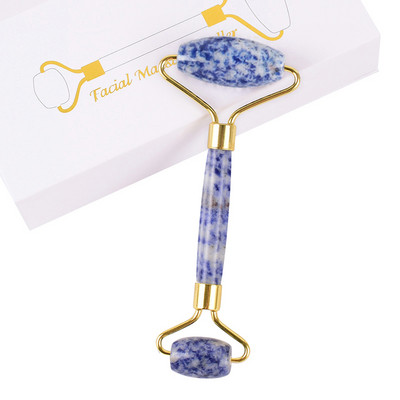 Sodalite Jade görgős arcmasszázs Természetes kék pöttyös kő arcemelő karcsúsító masszírozó bőrápoló eszköz ajándékdoboz