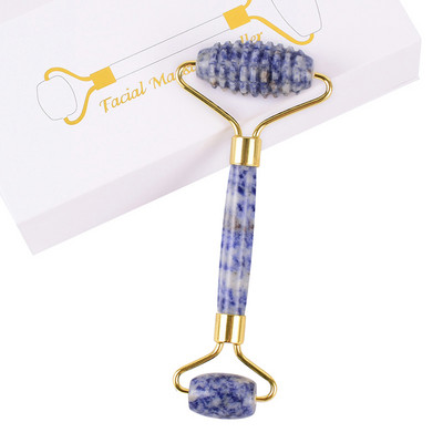 Sodalite Jade Roller Facial Massage Natural Blue Dot Stone Face Lifting Body Slimming Massager Alat za njegu kože Poklon kutija